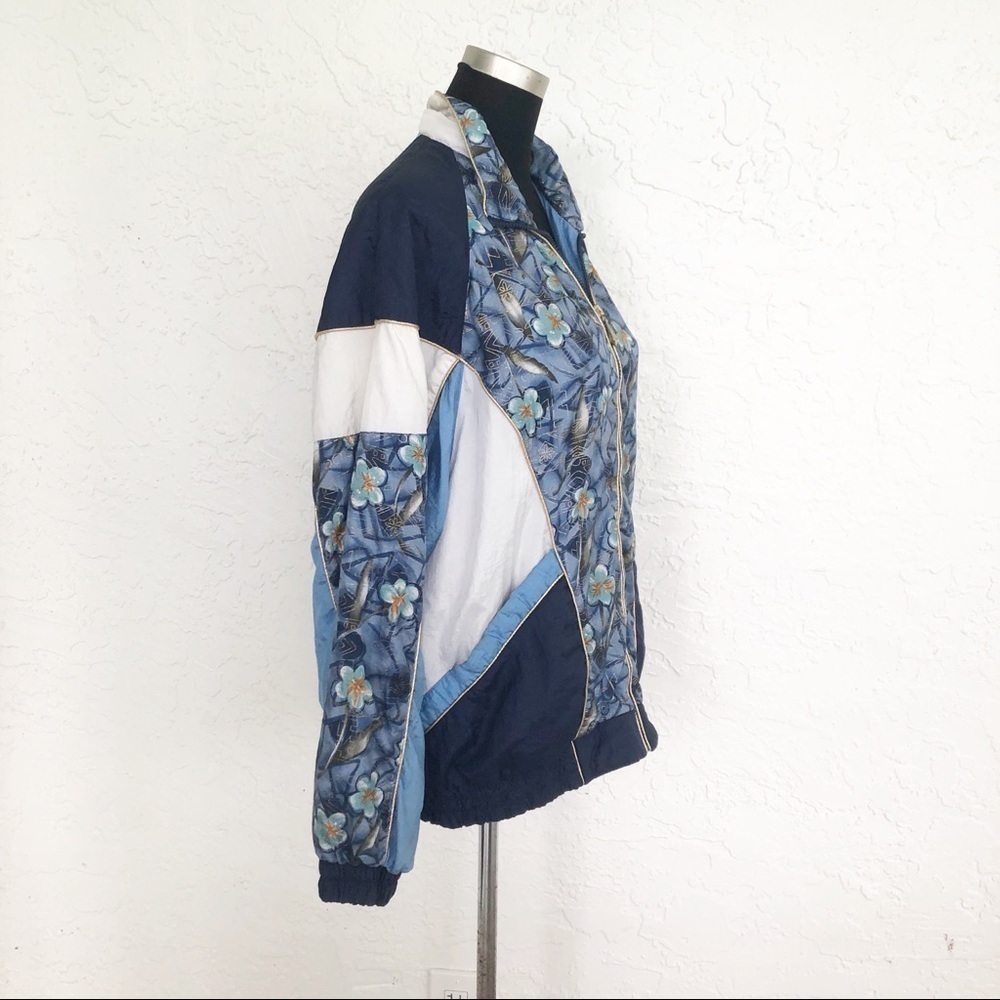 Vintage Nylon 1980’s 1990’s Floral Zip Up Jacket Coat Size Medium Retro Bomber - Picture 4 of 8